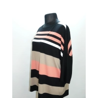 Tunika dla puszystej Wzór w paski - czarny beż koral biały